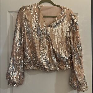 Sequin Wrap Blouse - Rose Gold